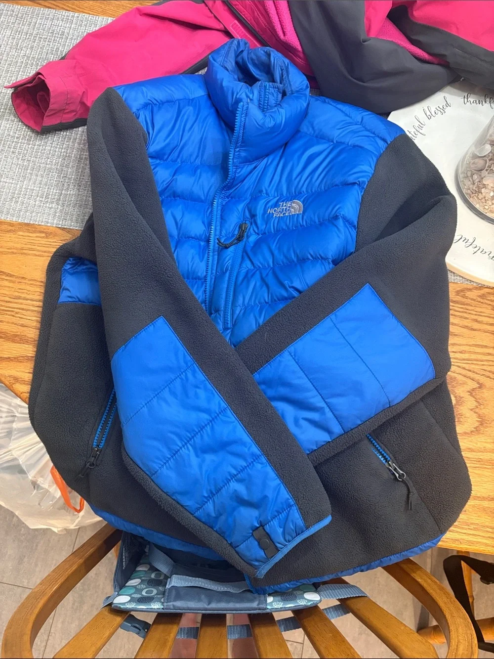 The North Face Royal Blue and Charcoal Hybrid Fleece jacket